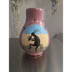 VTG Kokopelli Design Native American Pottery‎ Clay Pot Vase Candle Holder